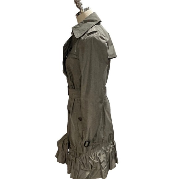 Burberry London Double Breasted Belted Green Gray Ruffled Trench Coat Sz US 6 - Picture 7 of 16